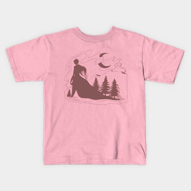 Moon Goddess Wanderer Kids T-Shirt by sarahburnsstudio